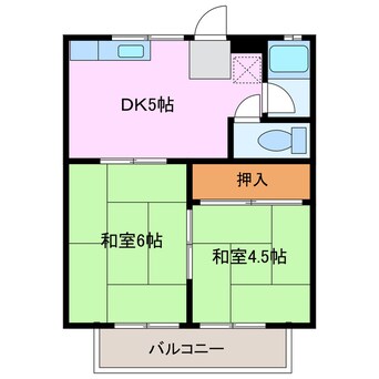 間取図 近鉄名古屋線/塩浜駅 徒歩5分 2階 築46年