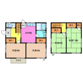 間取図 近鉄湯の山線/伊勢川島駅 徒歩8分 1階 築44年