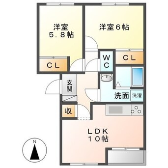 間取図 四日市あすなろう鉄道内部線/追分駅 徒歩20分 2階 築21年