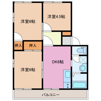 間取図 近鉄湯の山線/桜駅 徒歩18分 2階 築30年