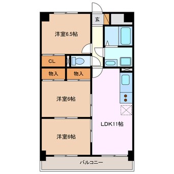 間取図 四日市あすなろう鉄道内部線/赤堀駅 徒歩7分 3階 築30年