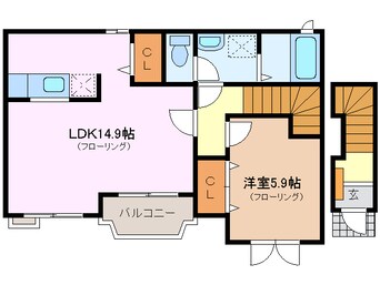 間取図 伊勢鉄道/河原田駅 徒歩19分 2階 築14年