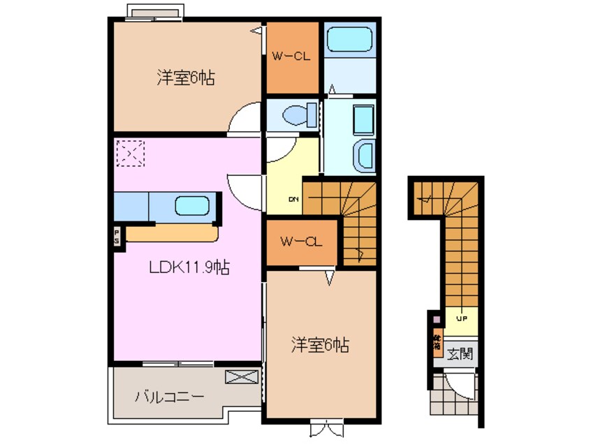 間取図 四日市あすなろう鉄道内部線/内部駅 徒歩10分 2階 築16年