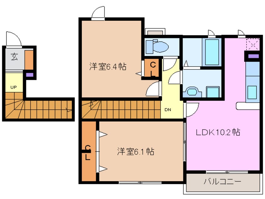 間取図 四日市あすなろう鉄道内部線/南日永駅 徒歩8分 2階 築11年