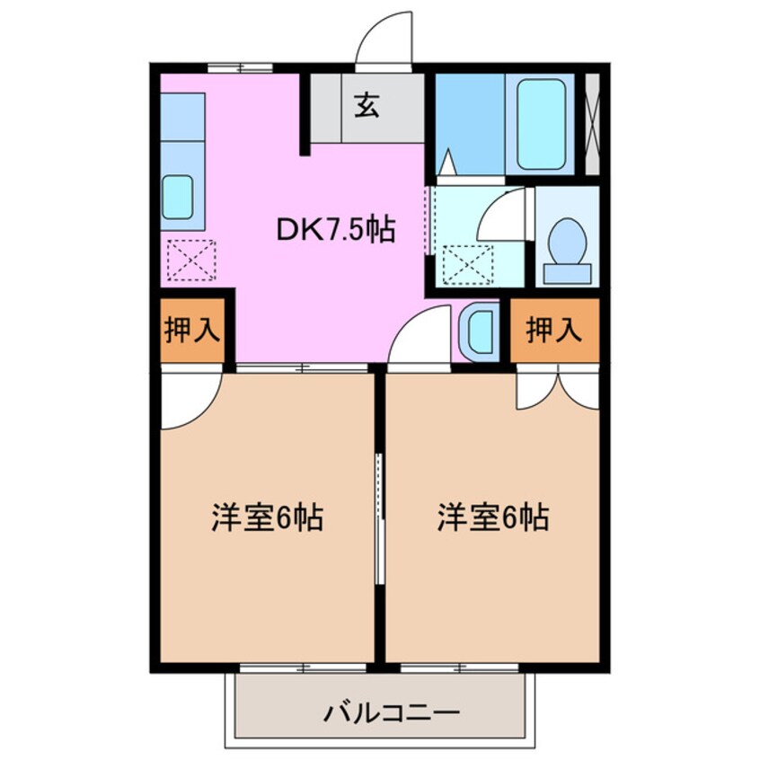 間取図 近鉄湯の山線/桜駅 徒歩24分 2階 築29年