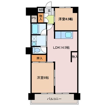 間取図 近鉄湯の山線/近鉄四日市駅 徒歩9分 2階 築39年