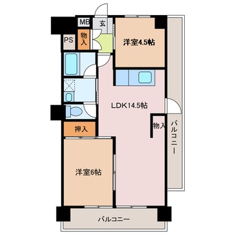 間取図 近鉄湯の山線/近鉄四日市駅 徒歩9分 7階 築39年