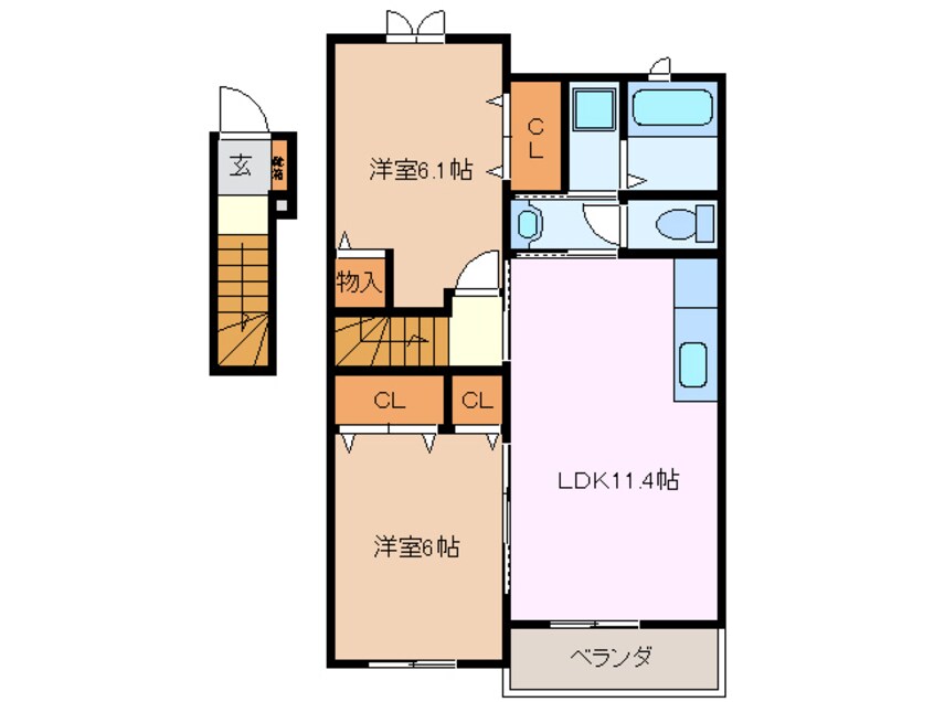 間取図 近鉄名古屋線/近鉄四日市駅 徒歩99分 2階 築11年