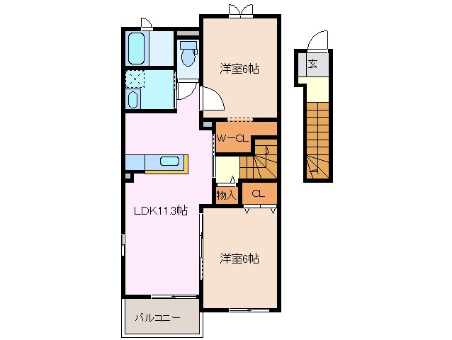 間取り図 近鉄湯の山線/中川原駅 徒歩12分 2階 築9年