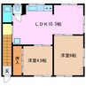 近鉄名古屋線/楠駅 徒歩5分 2階 築45年 2LDKの間取り