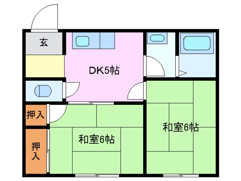 間取図 近鉄湯の山線/伊勢松本駅 徒歩5分 2階 築53年