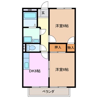 間取図 四日市あすなろう鉄道内部線/日永駅 徒歩7分 2階 築27年