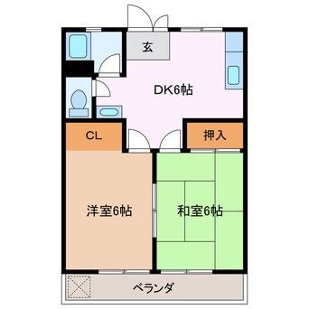 間取図 四日市あすなろう鉄道内部線/赤堀駅 徒歩9分 1階 築46年