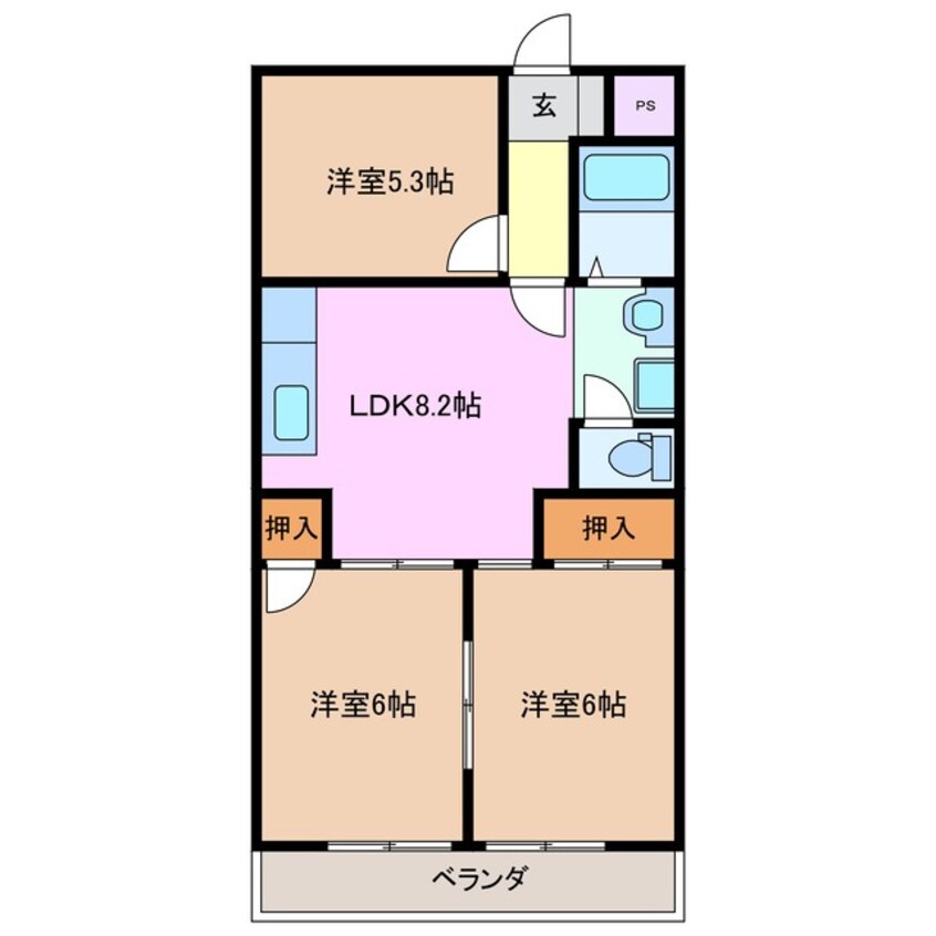 間取図 近鉄湯の山線/近鉄四日市駅 徒歩13分 3階 築35年