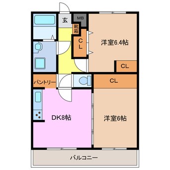 間取図 近鉄湯の山線/中川原駅 徒歩9分 3階 築31年