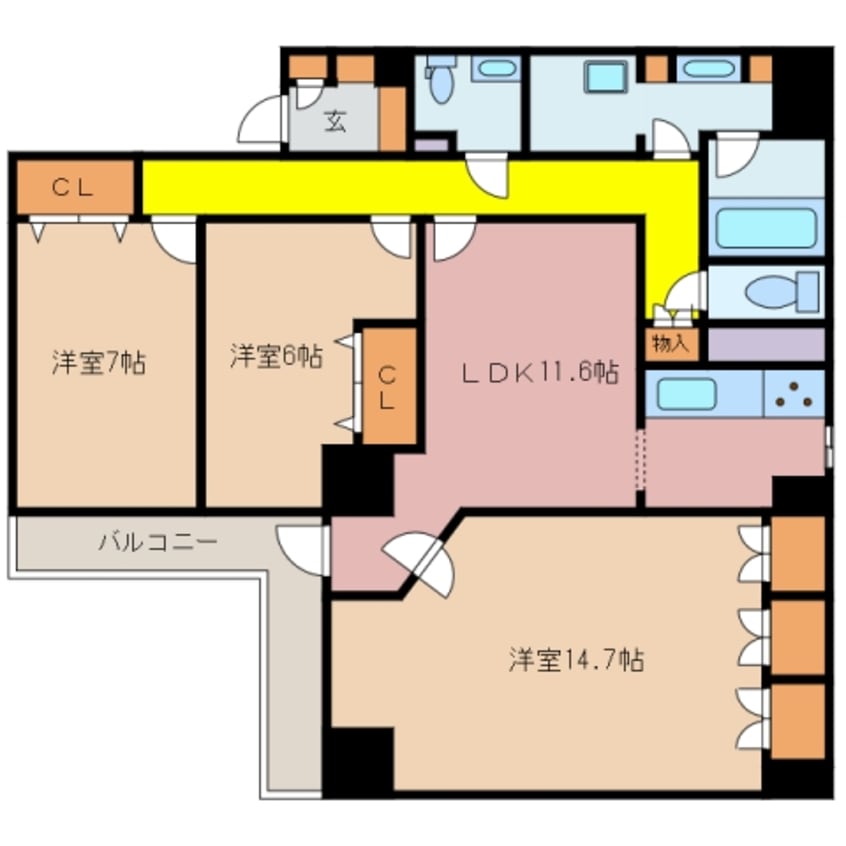 間取図 近鉄湯の山線/近鉄四日市駅 徒歩8分 6階 築32年