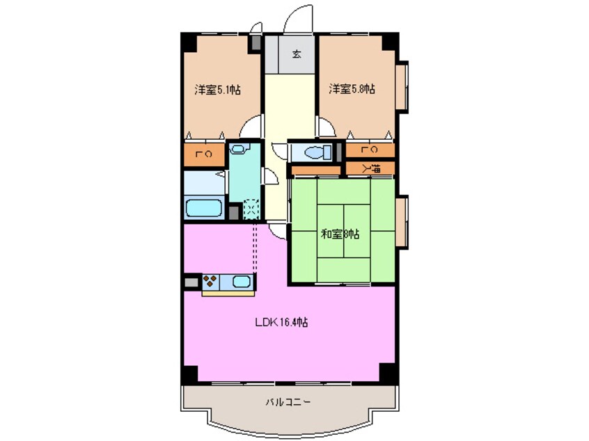 間取図 近鉄湯の山線/中川原駅 徒歩9分 6階 築27年