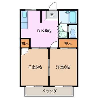 間取図 近鉄湯の山線/中川原駅 徒歩5分 2階 築31年