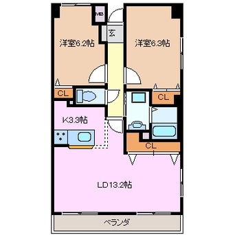 間取図 近鉄湯の山線/伊勢松本駅 徒歩3分 3階 築18年