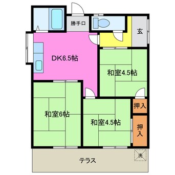 間取図 近鉄名古屋線/霞ケ浦駅 徒歩8分 1階 築43年