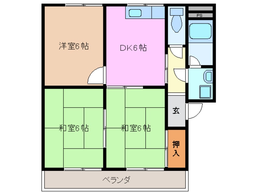 間取図 近鉄湯の山線/伊勢川島駅 徒歩7分 2階 築36年