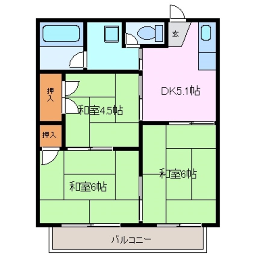 間取図 四日市あすなろう鉄道内部線/赤堀駅 徒歩12分 2階 築41年