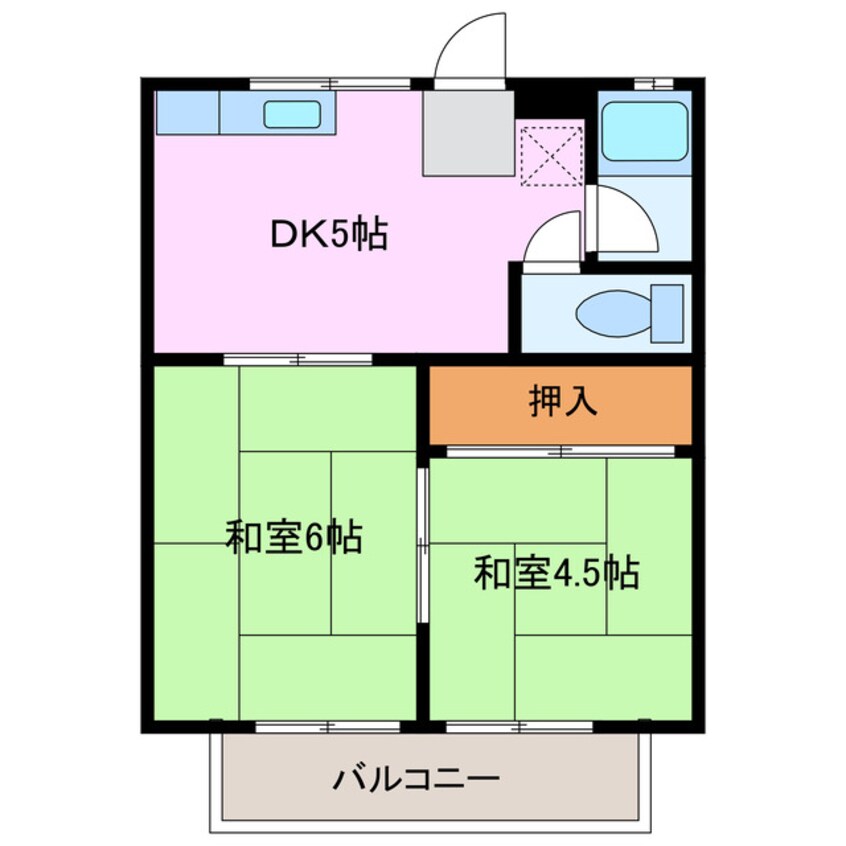 間取図 近鉄名古屋線/塩浜駅 徒歩5分 2階 築46年