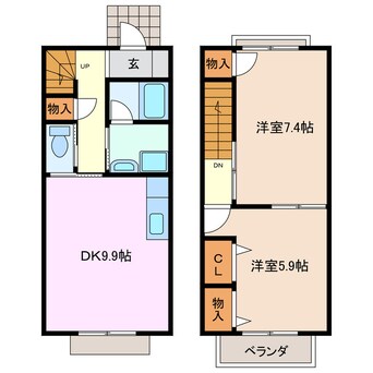 間取図 近鉄湯の山線/伊勢川島駅 徒歩8分 1階 築22年