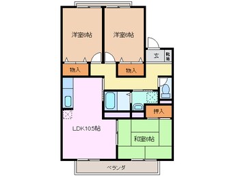 間取図 近鉄湯の山線/中川原駅 徒歩9分 2階 築30年