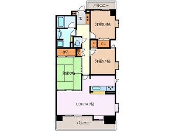 間取図 近鉄湯の山線/近鉄四日市駅 徒歩10分 1階 築28年