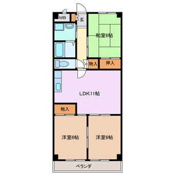 間取図 近鉄湯の山線/中川原駅 徒歩12分 1階 築38年