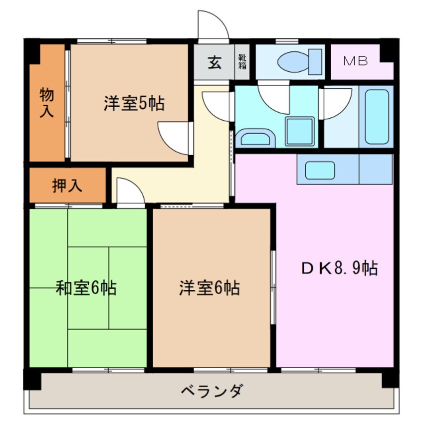 間取図 近鉄湯の山線/伊勢松本駅 徒歩9分 3階 築37年