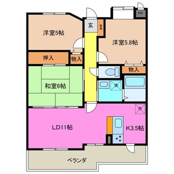 間取図 近鉄名古屋線/川越富洲原駅 徒歩15分 7階 築32年