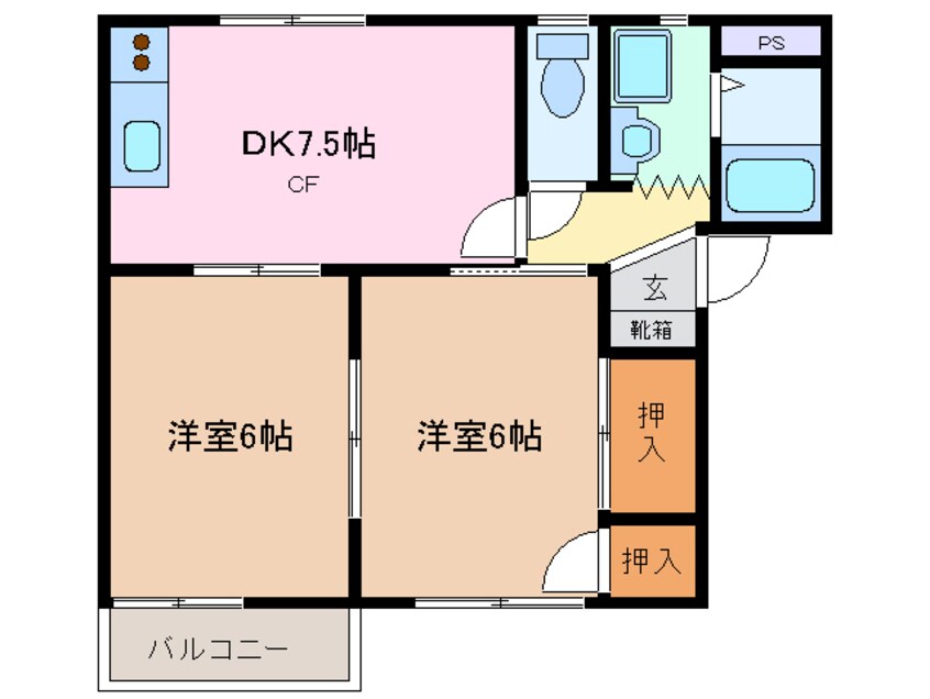 間取図 関西本線（東海）/富田浜駅 徒歩14分 2階 築33年