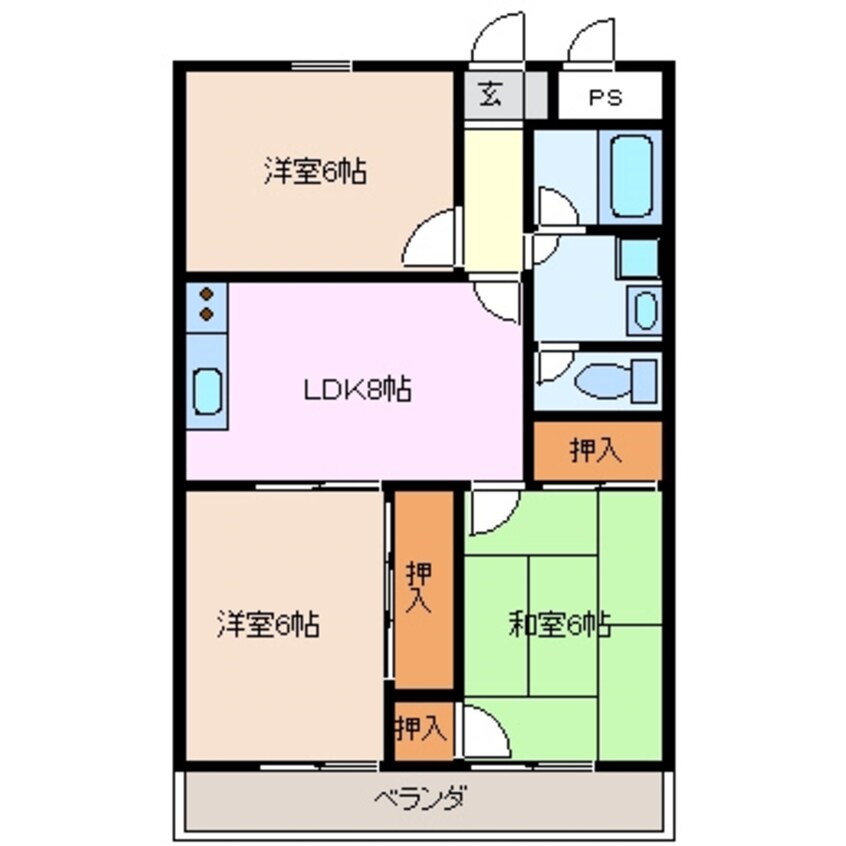 間取図 近鉄湯の山線/中川原駅 徒歩15分 7階 築35年