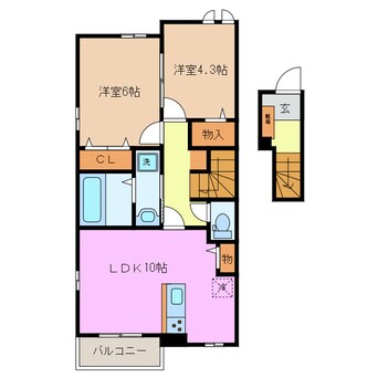 間取図 近鉄湯の山線/伊勢松本駅 徒歩22分 2階 築4年