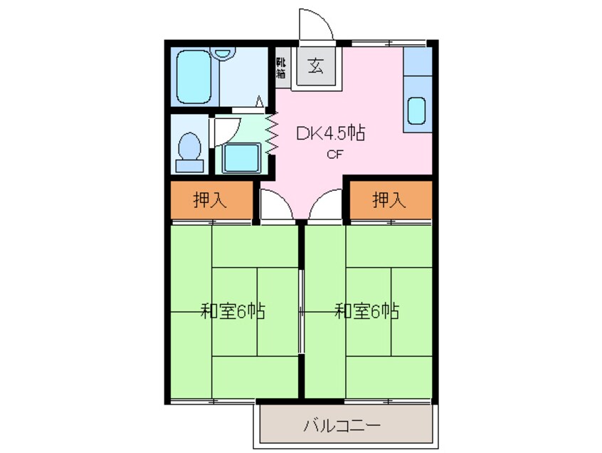 間取図 近鉄名古屋線/川越富洲原駅 徒歩13分 2階 築34年