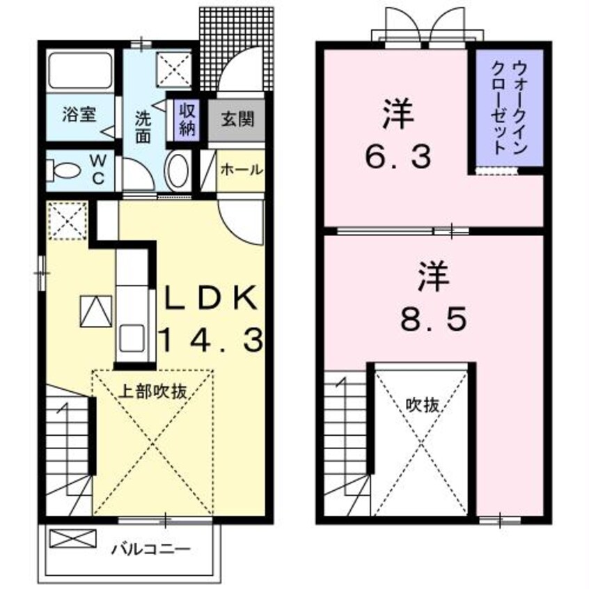 間取図 上越線（群馬県内）/新前橋駅 徒歩53分 1-2階 築9年