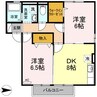 クレセント北峰A 2DKの間取り