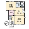 フェリーチェ A棟 2DKの間取り