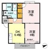 セジュールサバス A棟 2DKの間取り
