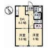 ハイツ安部２１　Ⅰ棟 2DKの間取り