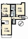 ヤマトハイムⅢ 2LDKの間取り