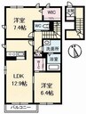 グランドール川口 B棟 2LDKの間取り