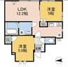 アルカディアD棟 2LDKの間取り