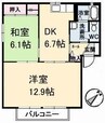 フォーレスＯＤＡ　Ｂ棟 2DKの間取り