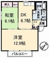 フォーレスＯＤＡ　Ｂ棟 2DKの間取り