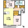D-residenceK沖野上 2LDKの間取り