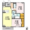 D-ROOMフィオーレ 2LDKの間取り