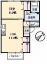 エムアールイーG棟 1LDKの間取り